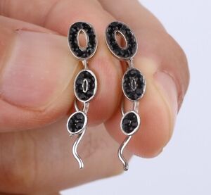 OVALS SIMULATED ONYX .925 SOLID STERLING SILVER EARRINGS #17346