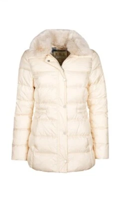 Abrigo acolchado Barbour Fortmartine para mujer cuello de piel sintética EE. UU. 12 / REINO UNIDO 16 jazmín) Foto 1 de 4