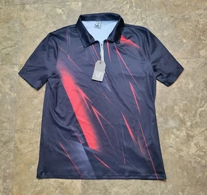 Hardaddy Shirt Mens Medium M Black Red Short Sleeve 1/4 Zip Collared Resortwear - Picture 1 of 9