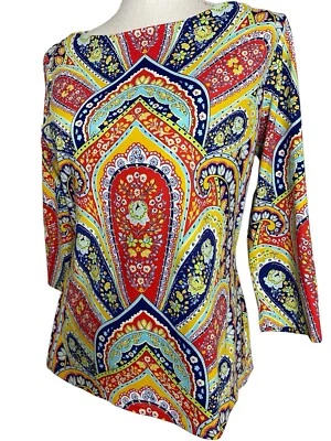 J. McLaughlin Grande Estampa de Pano Catalina Colorida Top Festival Boho Artístico Preppy - Imagem 1 de 4