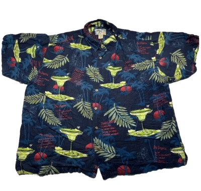 Vintage Big Dogs Hawaiian Shirt Mens 2XL AOP Cocktails Linen Rayon Camp Casual - Image 1 of 4