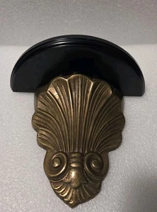 Vintage Art Deco Shell Wall Shelf Sconce Plants Brass & Wood - Picture 1 of 12