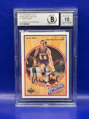 Jerry West Signed 1991-92 Upper Deck Jerry West Heroes 1979 THE LOGO AUTO BGS 10 - Image 1 of 2