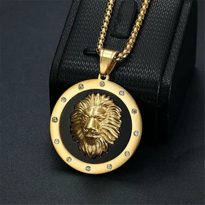 Men’s Lion Head Pendant Necklace – Bold Round Medallion Chain 21.5 Inches - Picture 1 of 4