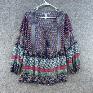 American Rag Cie Women's Dress Size 1X Long Sleeve Multicolor Floral V-Neck - Picture 1 of 10