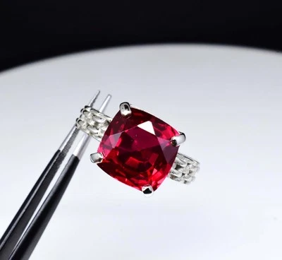 Anello in argento sterling 925 certificato con rubino naturale rosso sangue... - Immagine 1 di 4