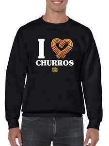 I Love Churros Heart Graphic - Retro Snack Lover Design Sweatshirt Men's - Picture 1 of 13