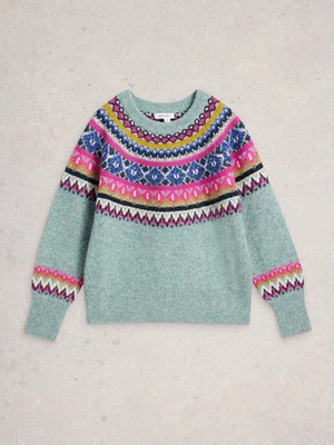 Jersey White Stuff Arctic Fairisle - verde azulado/rosa colores mezclados - talla 14 - nuevo con etiquetas Foto 1 de 4