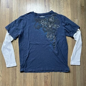 MMA Elite Men’s SZ XL Thermal Long Sleeve Shirt Blue Grunge Emo Punk Y2K Goth - Picture 1 of 10