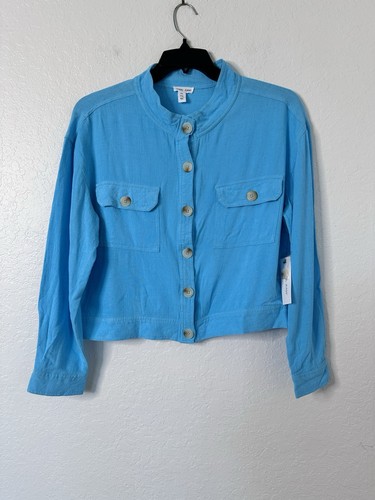 VETEMENTS Tribal Jeans giacca donna misto lino turchese con tasche abbottonate taglia L G