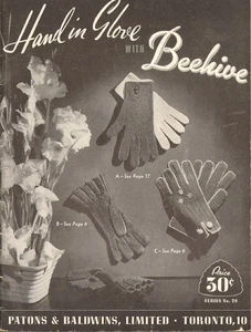 Hand in Handschuh mit Bienenstock Vintage Häkel- & Strickmusterbuch - Bild 1 von 2