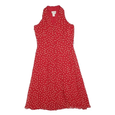 Vestido midi COLDWATER CREEK para mujer rojo y crema a lunares día seda sin mangas S Foto 1 de 4