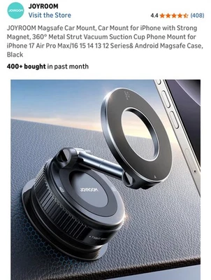 Soporte de teléfono con ventosa Magsafe negro, soporte magnético para teléfono de vacío para automóvil, 360 Foto 1 de 4