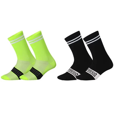 2 Pairs Reflective Cycling Socks Bicycle Bike Riding Sports Socks XC Black Green - Image 1 of 4