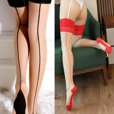 Frauen Sexy Überknie Strümpfe Halterlos Hoch Strumpf Rücknaht Strumpf Neu .. - Bild 1 von 4