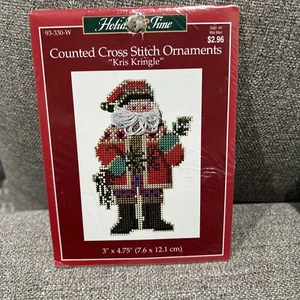 Janlynn Christmas KRIS KRINGLE Santa Greenery Counted Cross Stitch Ornament Kit - Picture 1 of 2