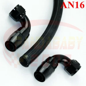 1M Braided Oil Fuel Hose Line AN16 16AN -16 Elbow 90 Deg End Fitting Adapter Kit - Picture 1 of 6