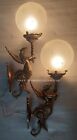 PAIR ANTIQUE VINTAGE OLD ART DECO NOUVEAU BRASS MERMAID WALL SCONCES LIGHT LAMP