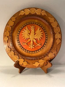 Placa de madera artesanal de doble águila bellamente tallada hecha en Polonia - Imagen 1 de 7