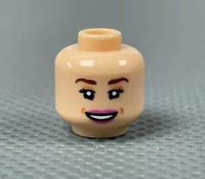 LEGO Light Nougat Female Minifigure Head Brown Eyebrows Magenta Lips Smile Teeth - Picture 1 of 6