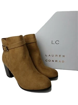 Khol's LAUREN CONRAD 9.5 M Mujer OUVERTE Marrón TACÓN ALTO BOTINES Gamuza Tostada Foto 1 de 4