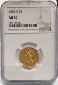 1850-C Liberty $5 Half Eagle Gold Coin NGC AU-50 Slightly Rotated Dies! - Picture 1 of 6