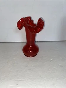 Vintage Crackle Glass Vase Ruffle Edge Red 6” - Picture 1 of 8