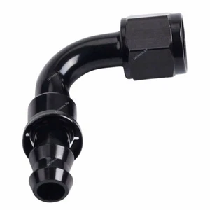 Black AN8 AN-8 90 Degree Push Lock Oil/Fuel/Gas Hose Line End Fitting Adapter - Picture 1 of 11