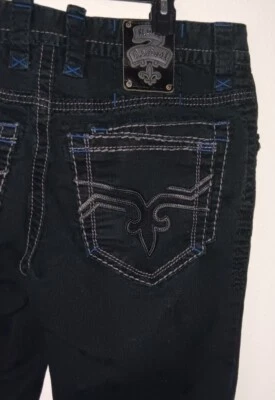 Pantalones de mezclilla negros rectos Rock Revival con tachuelas 34 X 26 para hombre Foto 1 de 4