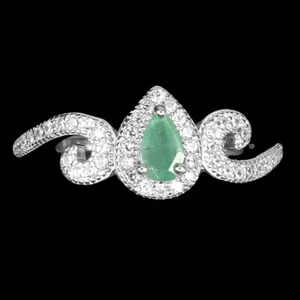 Anillo De Plata Esterlina 925 Con Esmeralda Verde Pera 5x3mm Joyería Talla 6.5 - Imagen 1 de 9