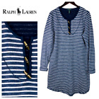 Ralph Lauren Sz XL 14 16 Dress Shirtdress Stripe Blue White Nautical Stretch a