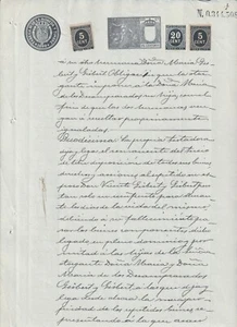 1899-PS-5 ESPAÑA SPAIN REVENUE SEALLED PAPER 1899 SELLO 13º + 5c + 20c WAR TAX. - Picture 1 of 2