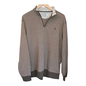 Polo Ralph Lauren Sweater Mens Extra Large Brown Striped Pony Mock Neck 1/4 Zip - Picture 1 of 5