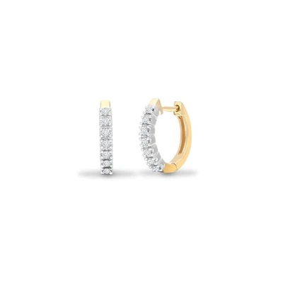 9ct 2 Colour Gold Jewelco London Diamond Eternity Huggie Hoop Earrings 15mm - Image 1 of 3