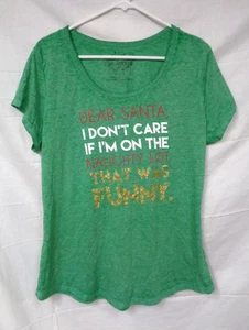 Women's ROCKER GIRL by ALL ACCESS Green Christmas T-Shirt DEAR SANTA Size XXL - Picture 1 of 8
