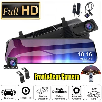 10'' Car Dash Camera Front and Rear View Mirror Reverse Camera DVR HD Dual Lens