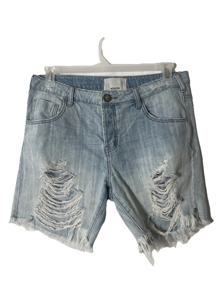 One Teaspoon Denim Jean Shorts Women’s 28 Distressed Frayed Raw Hem Button Fly - Image 1 of 4