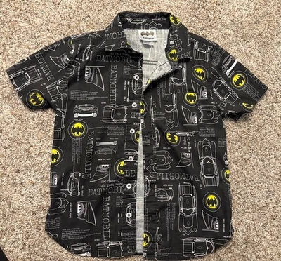 Batman Button Front Short Sleeve Shirt Black Yellow Boys Size M - Image 1 of 4