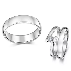Cobalt Illusion Crossover Engagement & His & Hers 3&5mm Rings - Picture 1 of 4