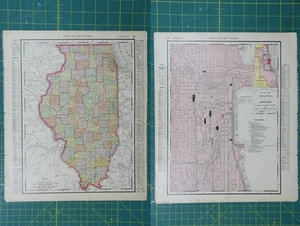 Illinois Chicago Vintage Original 1895 Rand McNally World Atlas Map Lot - Bild 1 von 9