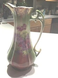 GRANDE ANTICA brocca stile Limoges dipinta a mano porcellana Cina vittoriana - Foto 1 di 4