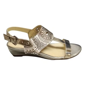 Anne Klein Slingback Sandals Womens Size 6M Silver Comfort T Strap Wedge Heel - Picture 1 of 12