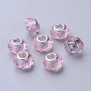 100 Pcs Silver Color Brass Core Handmade Glass European Large Hole Beads 14x8mm - Picture 1 of 63