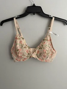 New Aerie 34D Real Power Unlined Embroidery Bra Underwire Sandalwood Plunge NWT - Picture 1 of 18