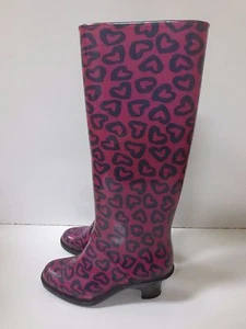 MARC JACOBS Heart Print Pink Blue Rubber Rainboots Boots 36 MADE IN ITALY EUC - Picture 1 of 5