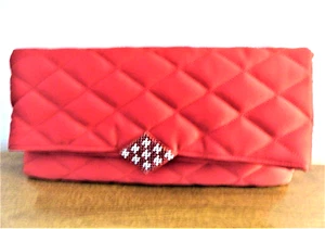 KATE LANDRY FOLD OVER HANDBAG RED WITH RHINESTONE CLASP,APPROX.13 1/2" X 11 1/2  - Picture 1 of 5