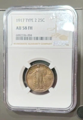 1917 T-2 Standing Lib. Quarter - AU58FH - NGC - Well Patinaed - Very Nice! - Image 1 of 4