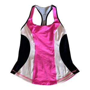 Lululemon Tank Women Sz Medium Racer Back Yoga Bra Top Pink Black Pocket - Picture 1 of 7