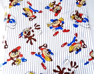 Vintage Looney Tunes Warner Bros Baseball Taz Cotton Fabric 44x64" + Big Scrap - Picture 1 of 3
