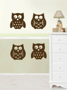 WallPops - 4 x Large Kids Self-Adhesive Brown Owls Wall Decal Mural Stickers - Picture 1 of 3